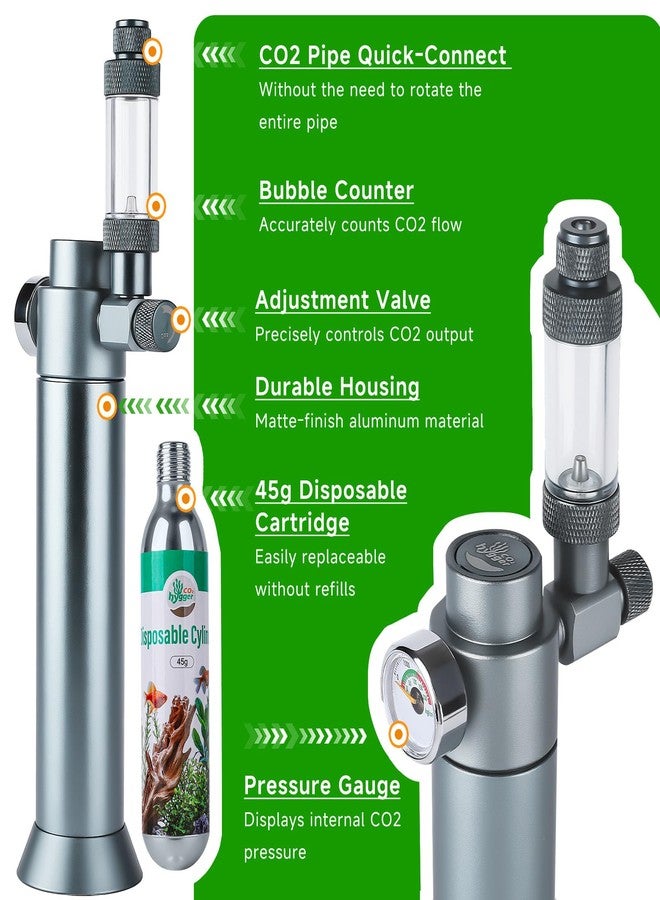 Hygger CO2 Complete Aquarium CO2 System, Desktop CO2 Regulator with 45g Disposable CO2 Cartridge, Compatible with 5/8" and 3/8" Threaded for Nano Aquariums - Image 2